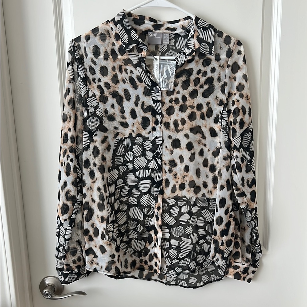 ASOS Animal Print Blouse in Black and Cream